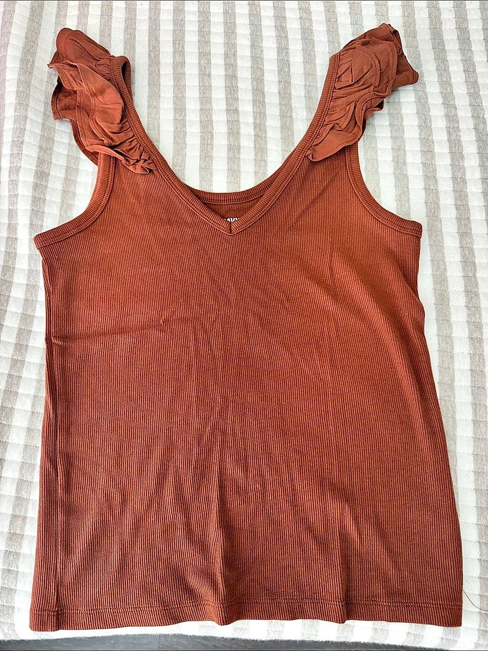 Old Navy Ruffle-Shoulder Ribbed Tank Top Brown Medium